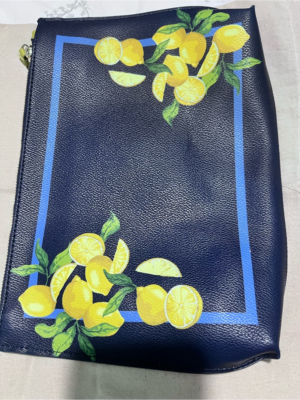 Banana Republic Navy Lemon Print Zip Pouch
